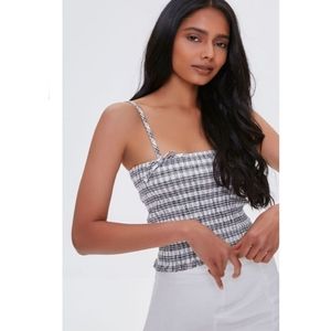 FOREVER 21 Smocked Plaid Cropped Cami